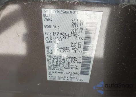 2015 Nissan Pathfinder S from USA, damaged, VIN 5N1AR2MN9FC673089